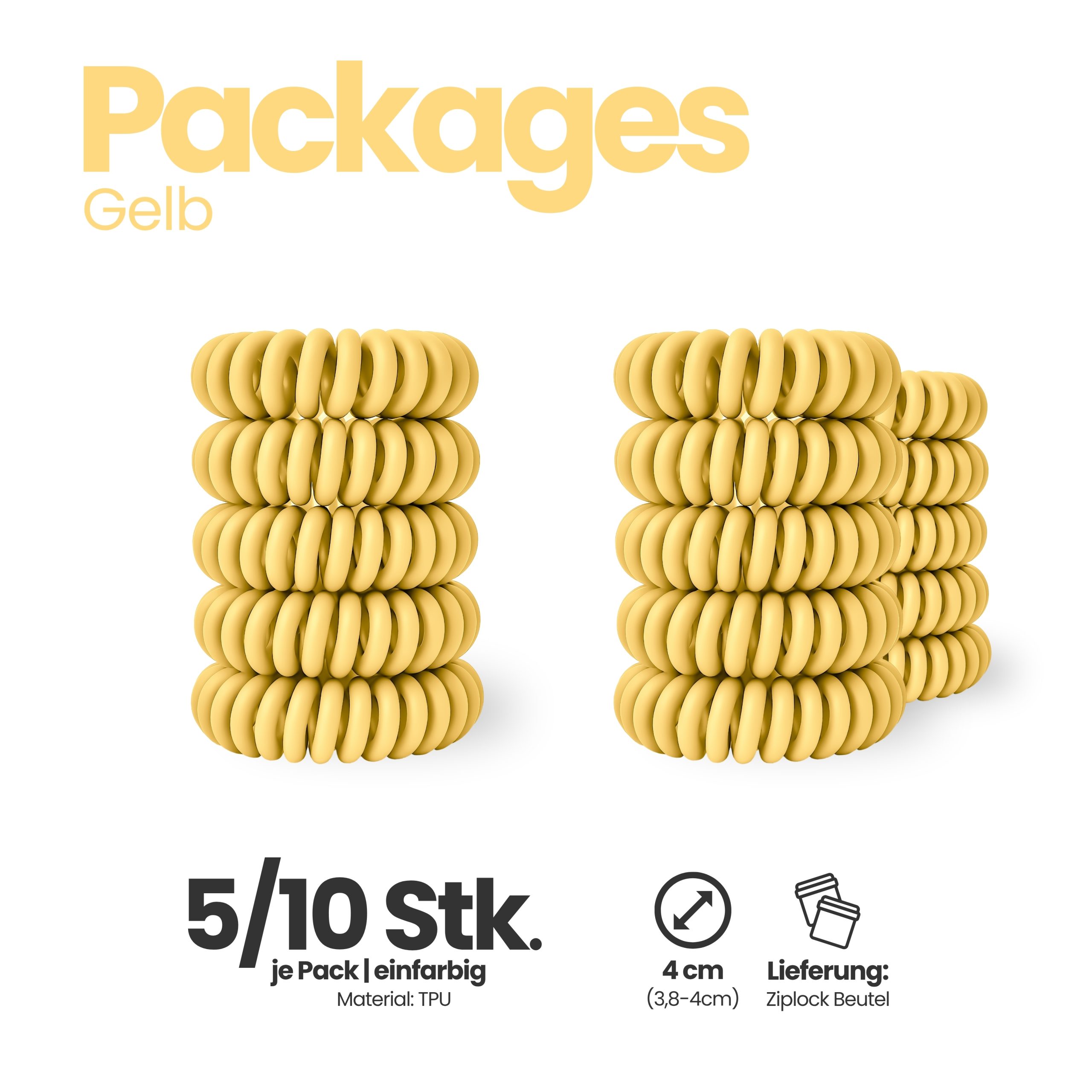 Spiral Haargummi Gelb | 10er Pack - 4cm – Bild 4