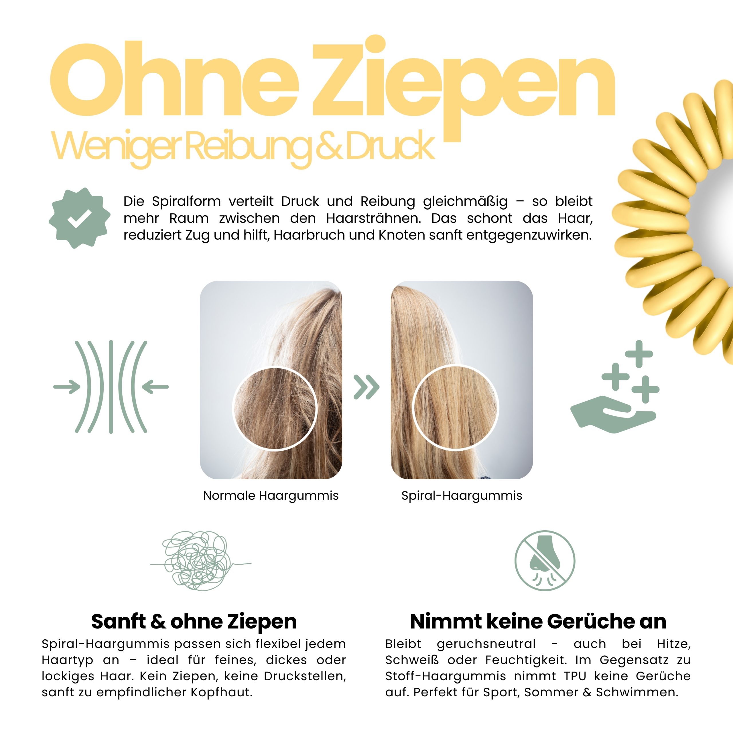 Spiral Haargummi Gelb | 10er Pack - 4cm – Bild 5