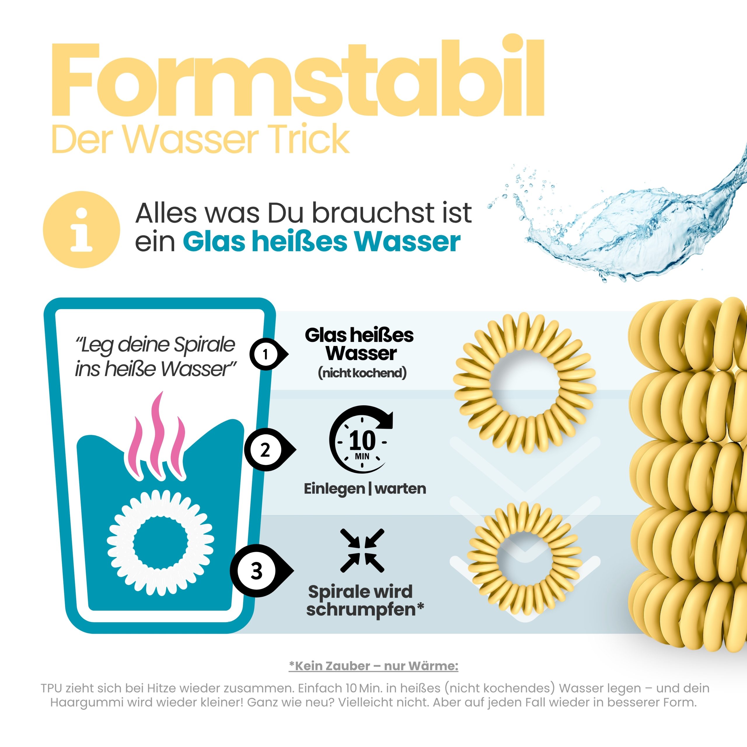 Spiral Haargummi Gelb | 10er Pack - 4cm – Bild 6
