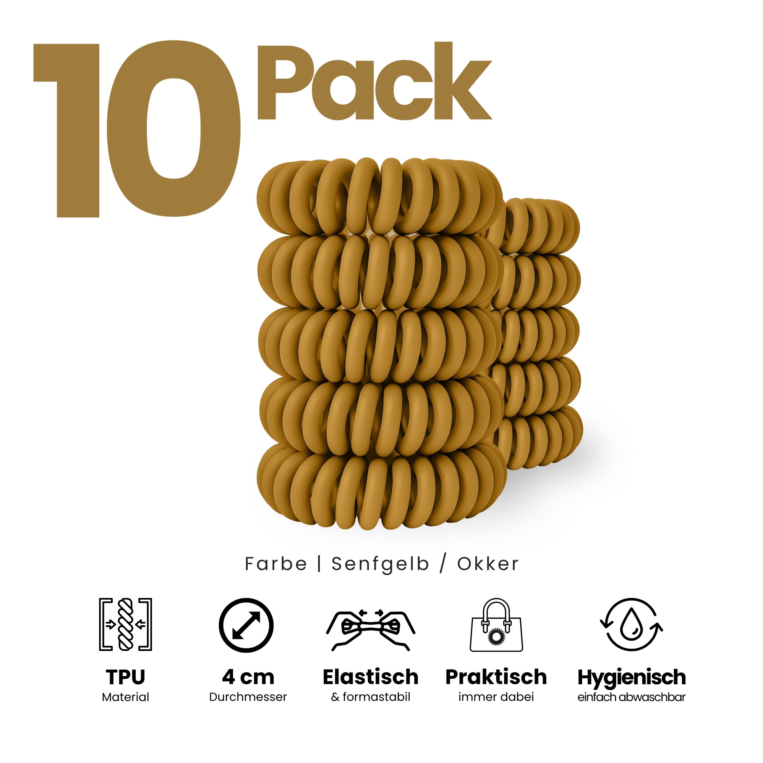 Spiral Haargummi Senfgelb | 10er Pack - 4cm – Bild 2