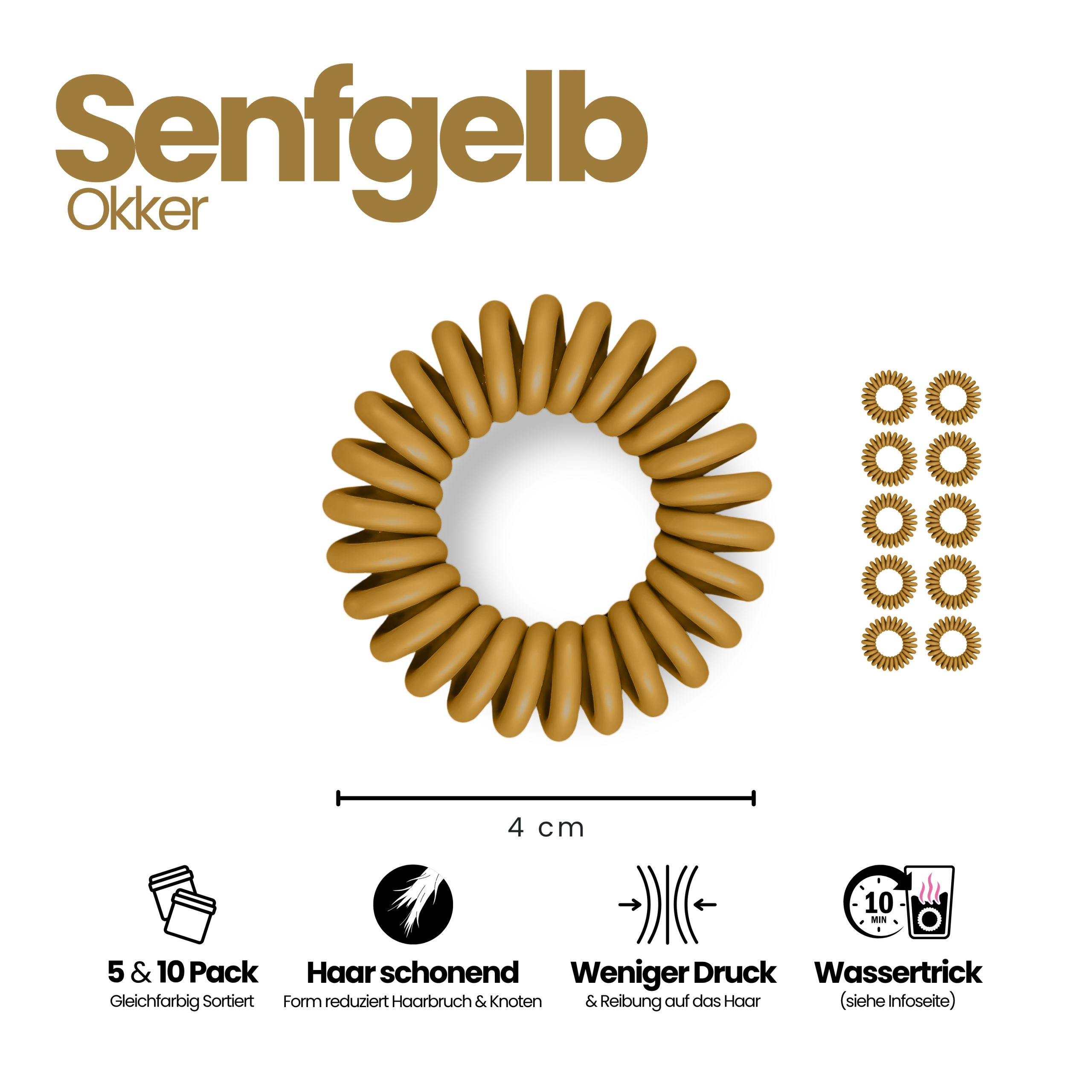 Spiral Haargummi Senfgelb | 10er Pack - 4cm – Bild 3