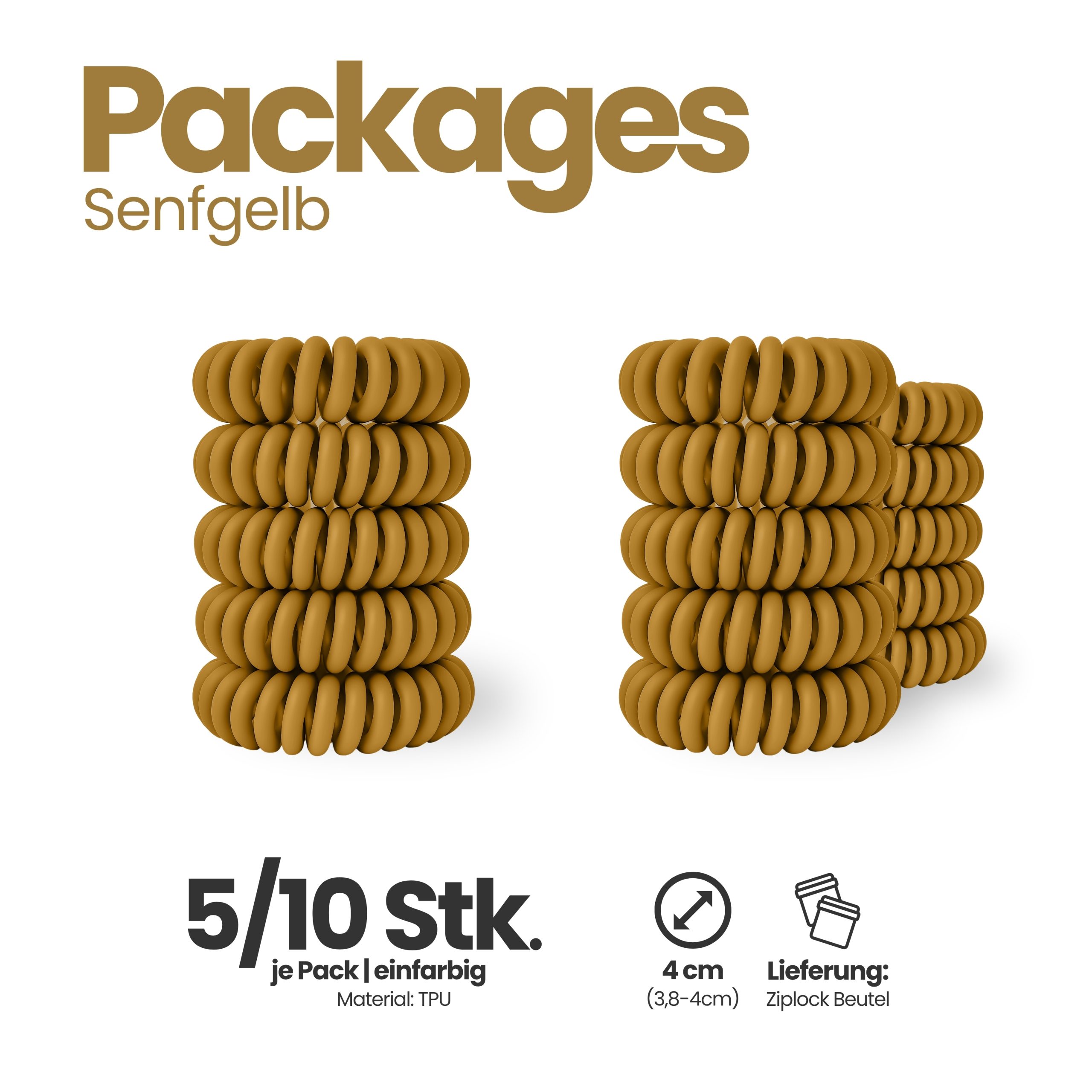 Spiral Haargummi Senfgelb | 5er Pack - 4cm – Bild 4