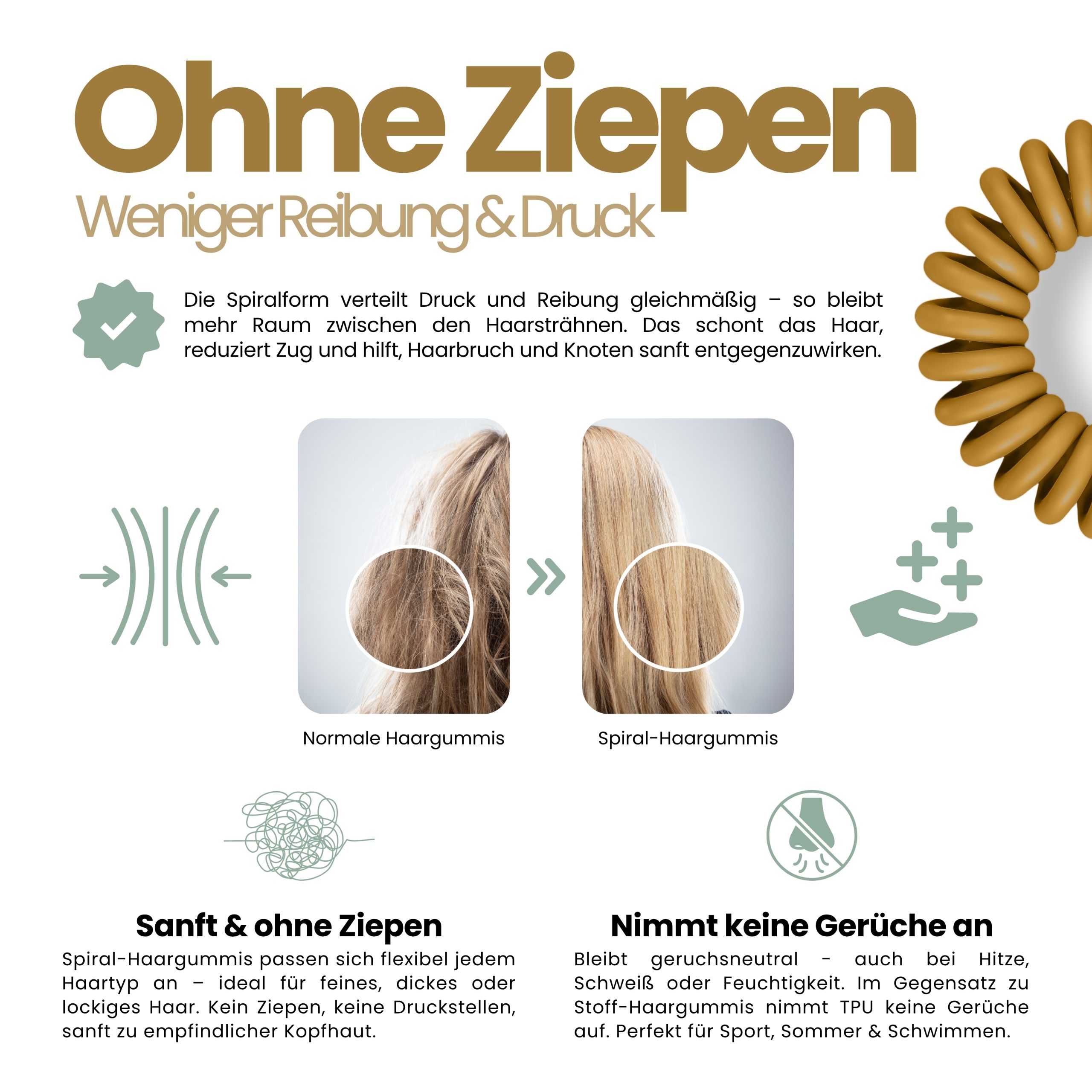 Spiral Haargummi Senfgelb | 5er Pack - 4cm – Bild 5